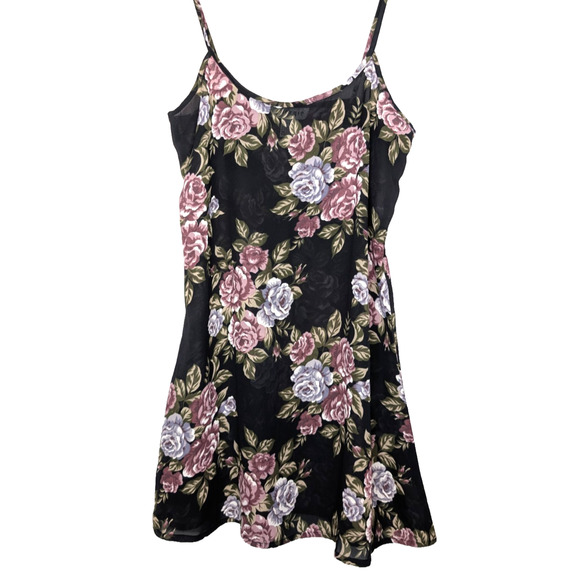 VTG 90s Y2K Dark Fairy Whimsigoth Coquette Romantic Rose Print Sheer Slip Dress - Picture 2 of 8